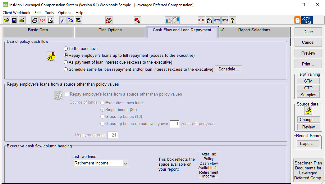 Leveraged Compensation - Sample Input Screen 3