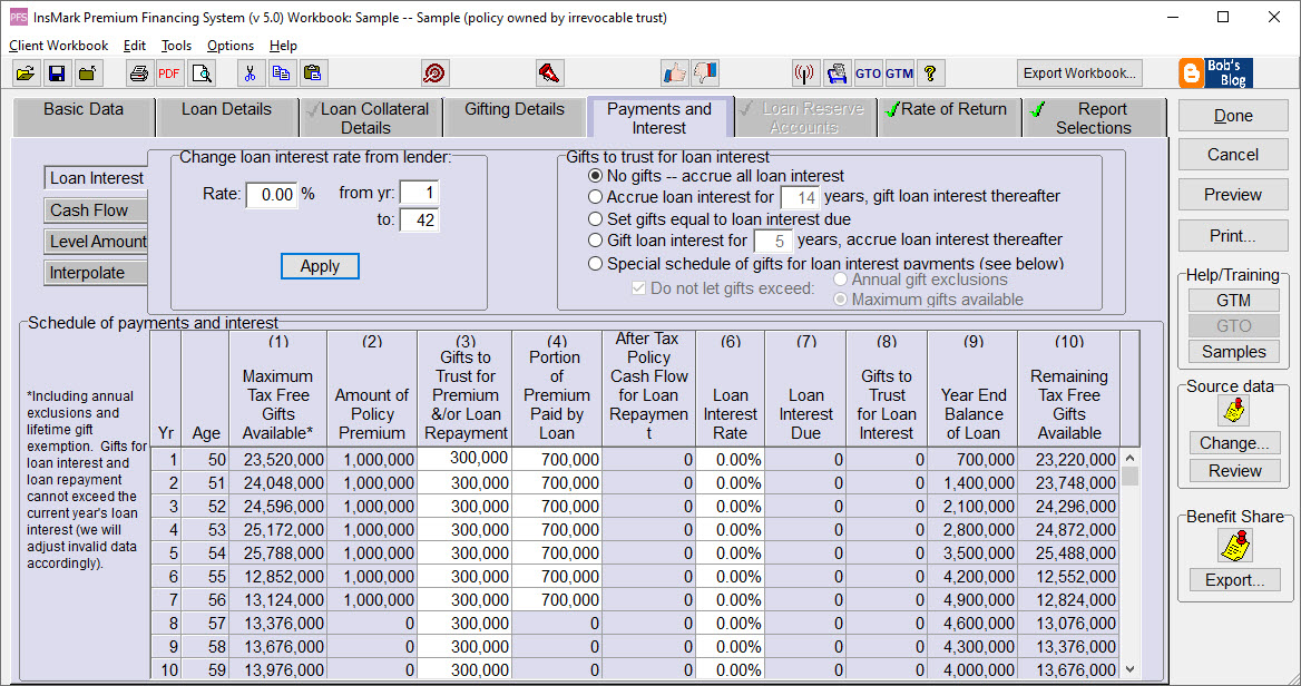 Payments and Interest tab